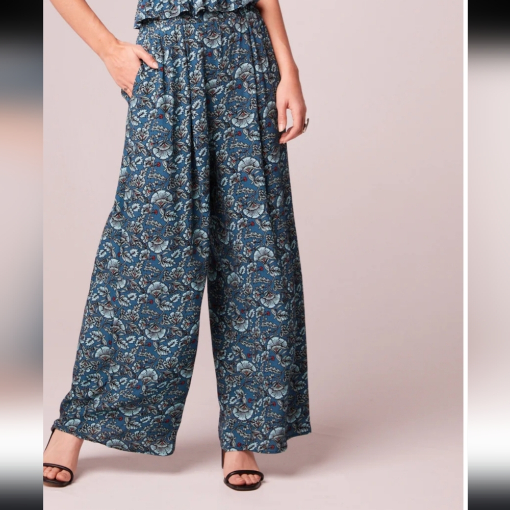 Boho Elise Teal Floral Wide Leg Pants Band of the Free NWT - Picture 2 of 4